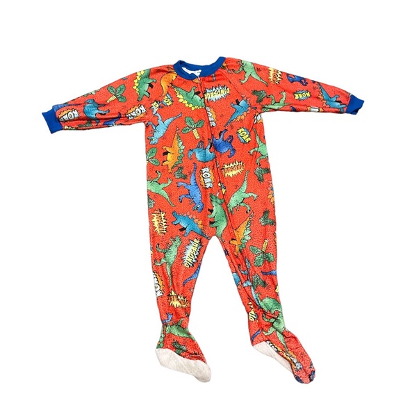 Red, Green, Blue, and Orange Prince of Sleep Dinosaur Footie Pajamas - Picture 1 of 3